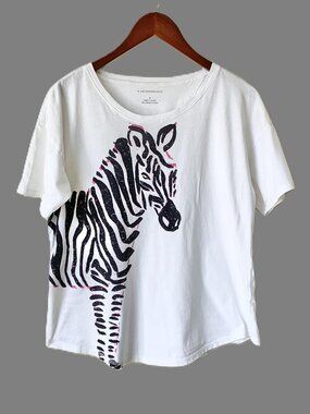 EUC Anthropologie Jesamyn Zebra Graphic Tee White/Black/Pink, Medium